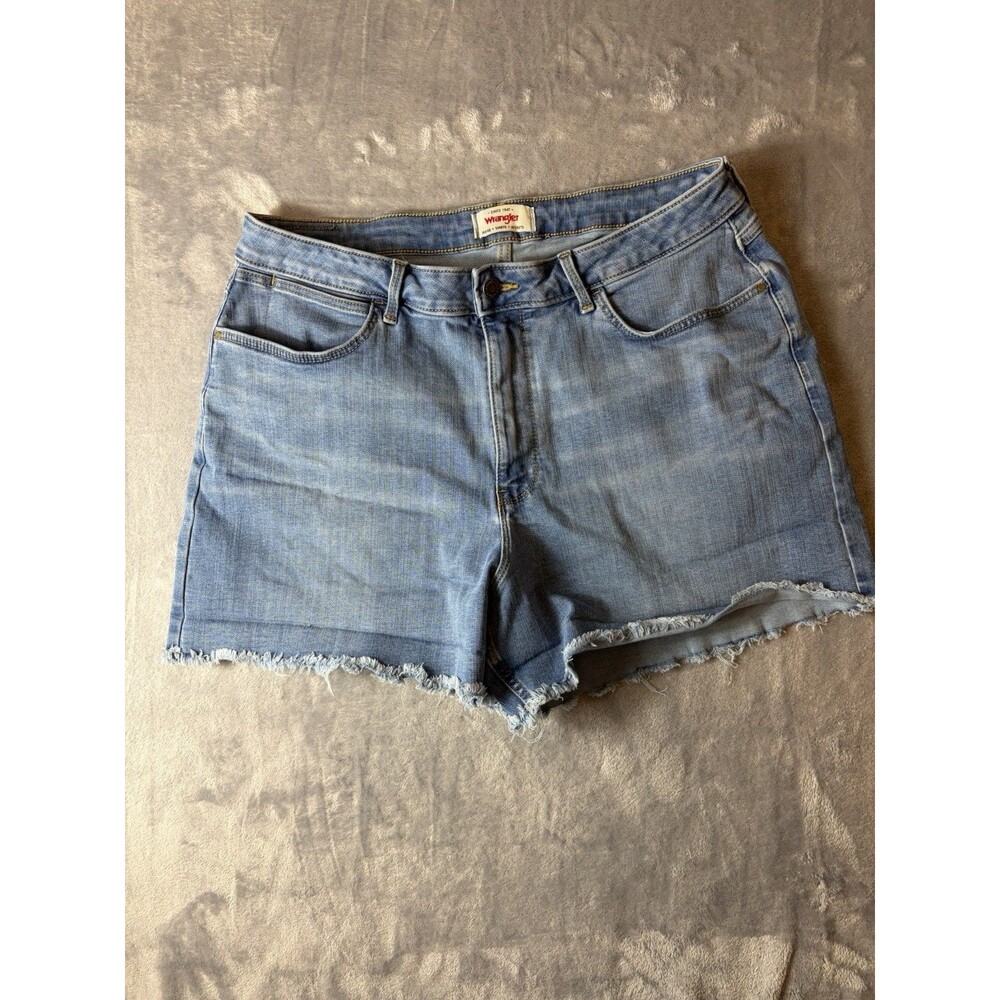 Wrangler Womens Blue Cut Off Shorts Distressed Denim Frayed Hem Size 16 Inseam 4